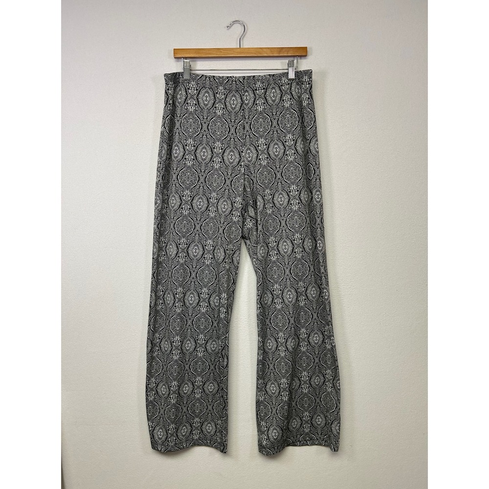 Boho AB Studio Women L Black White Paisley Medallion Wide Leg Stretch Pants